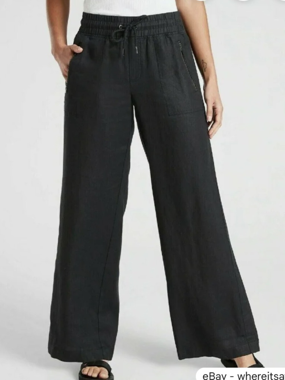 Athleta Cabo Linen Wide Leg Pants Black Size 4 Tall